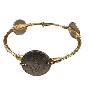 Coin-Inspired Womens Gold Tone Wire Bangle Bracelet